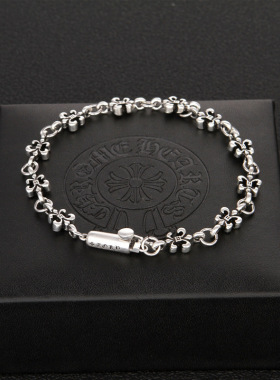 ch克罗星泰银复古开关军花手链个性欧美经典嘻哈朋克风情侣手饰手