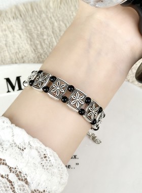 复古民族风花纹手链女新中式串珠拼接手串古风个性气质百搭手饰潮