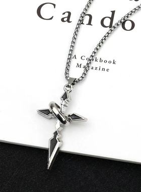 带环十字架吊坠项链男女个性时尚简约潮流嘻哈百搭秋冬长款毛衣链