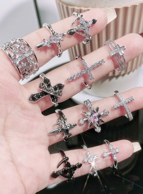 戒指女时尚复古十字架朋克暗黑个性开口指环小众ins冷淡风食指戒