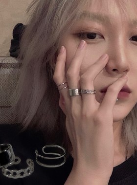 戒指女925纯银个性嘻哈开口简约食指关节戒冷淡风小众ins复古指环