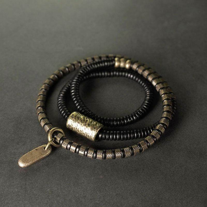 曲尾花复古做旧铜珠混搭黑檀木质手串女 设计潮酷珠子手链男