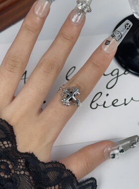 暗黑风朋克十字架开口戒指男复古小众设计轻奢高级感指环食指戒女