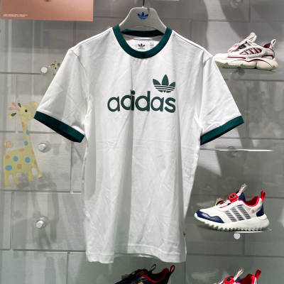 Adidas阿迪达斯三叶草男子2025春季新款三条纹休闲短袖T恤 JC8371