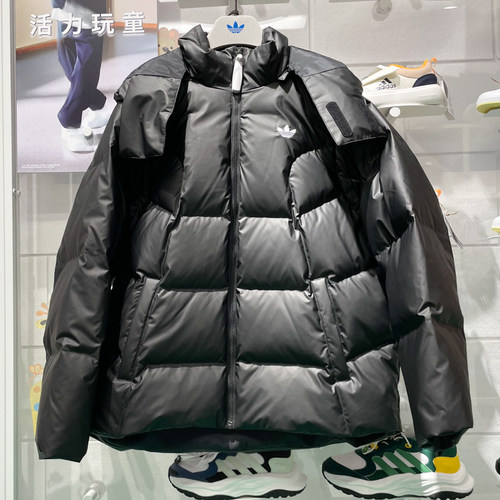 阿迪达斯三叶草男子2025冬季可拆卸保暖舒适休闲鸭绒羽绒服JW1367