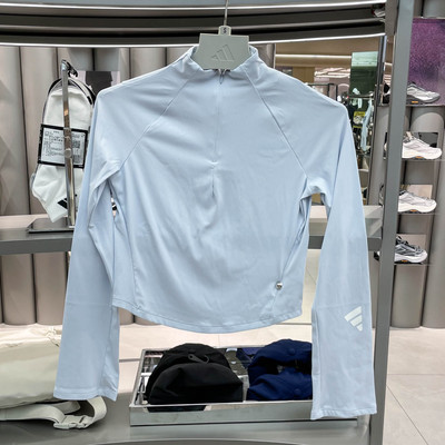 Adidas阿迪达斯女长袖运动T恤速干健身跑步立领半拉链上衣 KW9511
