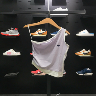 Adidas三叶草女子复古拼接辣妹风运动休闲斜肩背心KY5696/KY5697