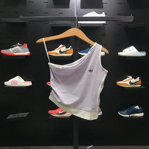 Adidas三叶草女子复古拼接辣妹风运动休闲斜肩背心KY5696/KY5697