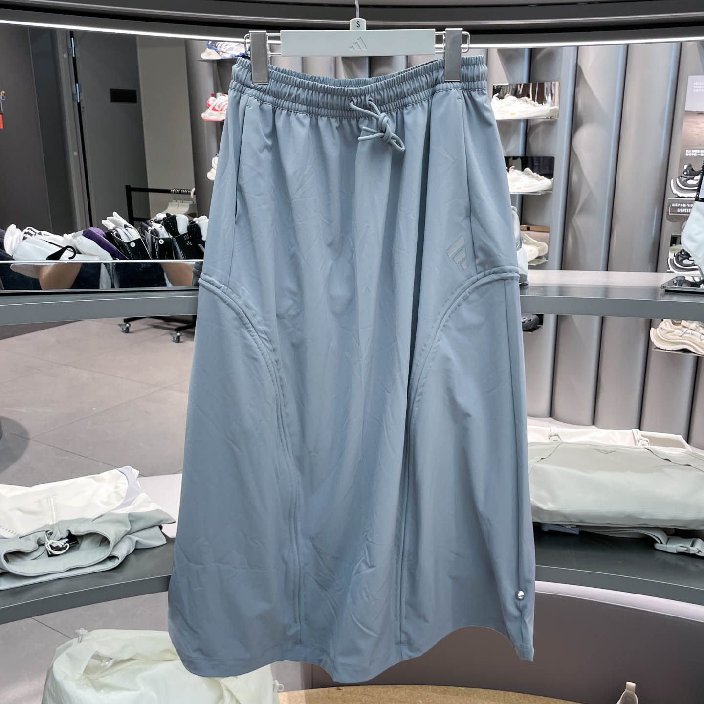 Adidas阿迪达斯女子松紧腰蓝色百搭宽松运动长裙夏日半身裙KW5720