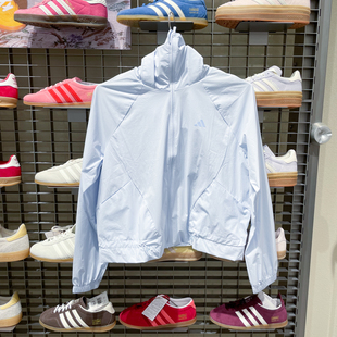adidas阿迪达斯凉感早春连帽薄外套女短款轻感时尚梭织夹克KH2711