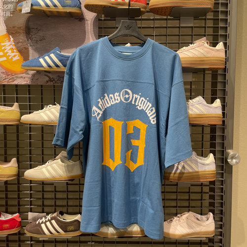 adidas阿迪达斯三叶草oversized中长半袖夏男足球风短袖T恤KT3040