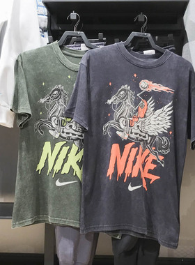 耐克男子2024冬新款复古宽松印花篮球运动休闲短袖T恤 HF6200-355
