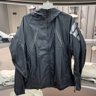 Adidas阿迪达斯夏季运动风连帽防风外套男修身机能防晒服KW0100