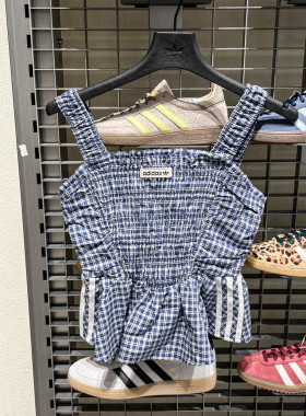 Adidas阿迪达斯三叶草夏季女子格纹荷叶边运动休闲修身背心KX7035