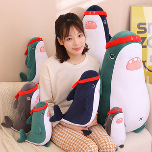 奋斗鲨鱼抱枕玩偶男女睡枕夹腿床上长条趴枕靠垫布娃毛绒玩具生日