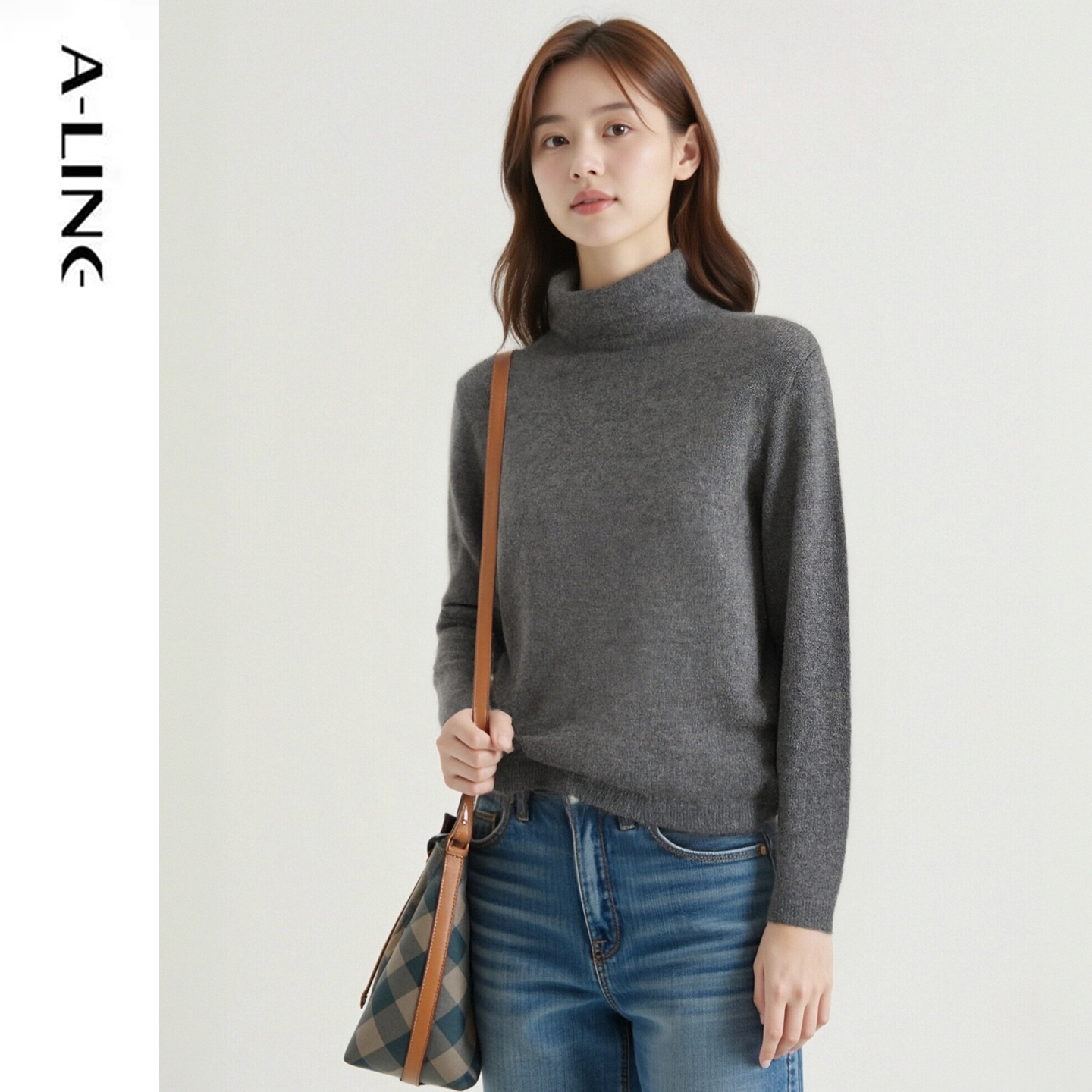 阿莱软糯细腻100山羊绒高领堆堆领针织衫打底衫 高档商品务必干洗