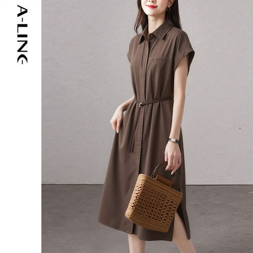Aline/阿莱通勤风衬衫连衣裙女夏收腰显瘦高级感气质港风穿搭裙子