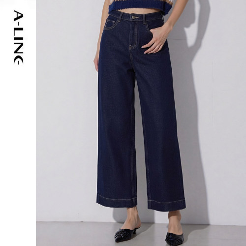 Aline/阿莱秋季2色四面弹裤长95系列百搭直筒牛仔裤
