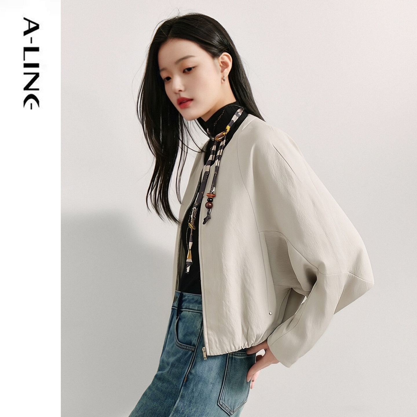 Aline/阿莱油蜡漆皮蝙蝠袖廓形短款夹克外套 2026早春女装新品