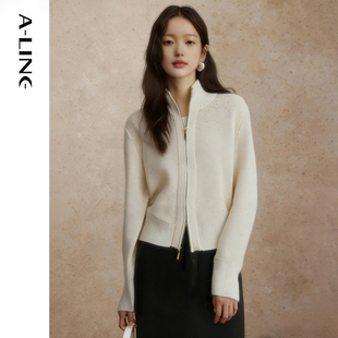 25秋冬新款 拉链衫 阿莱金丝亮葱100绵羊毛针织衫 Aline