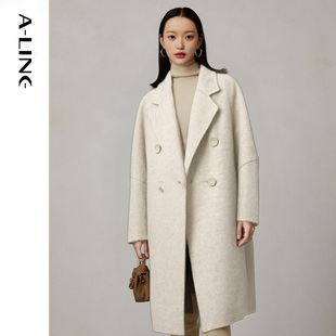 Aline/阿莱绵羊毛羊驼毛大衣长款直筒毛呢外套2025秋冬女装新品