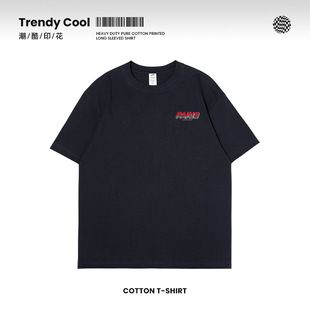 黑色纯棉百搭上衣男tee 潮牌宽松大码 欧美简约字母短袖 t恤男生夏季