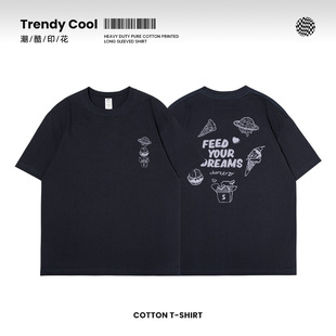 休闲宽松男士 重磅t恤男纯棉短袖 圆领衣服潮流男 夏季 FEED印花男装