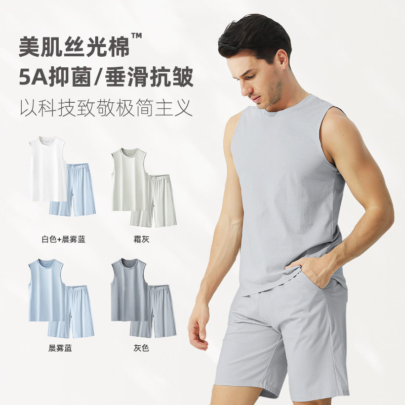 轻奢美肌丝光棉夏季男款套装凉感薄款健身休闲睡衣可外出家居服