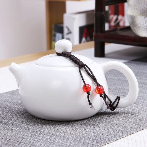 茗峰陶瓷功夫茶具茶壶白瓷红釉