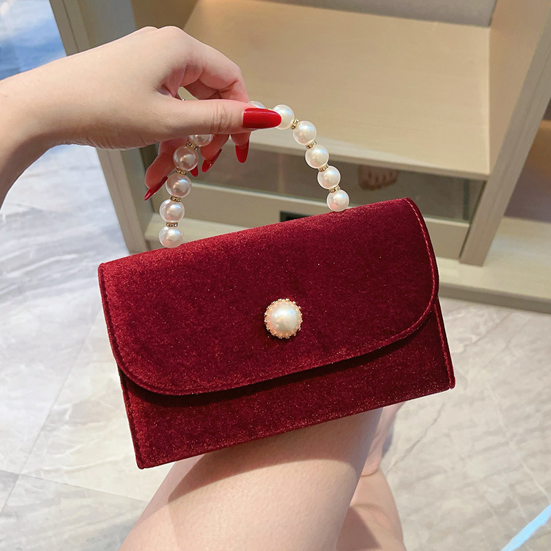 复古珍珠手提小方包女丝绒名媛晚宴包高级手拿包单肩斜挎时尚女包,箱包皮具/热销女包/男包,手拿包,淘宝优惠券,粉丝福利购,淘宝优惠卷