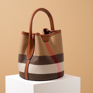 高级感格子迷你帆布小包水桶包子母包时尚休闲女包手提单肩斜挎包