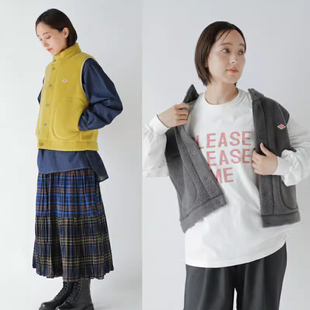 日系danton秋冬新品摇粒绒单排扣立领叠穿马夹坎肩外套马甲女