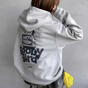 日系25秋冬新款前后字母印花袋鼠兜慵懒风毛圈连帽百搭卫衣男女