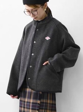 日系25秋冬新款Danton 插肩袖时尚百搭立领毛呢外套女