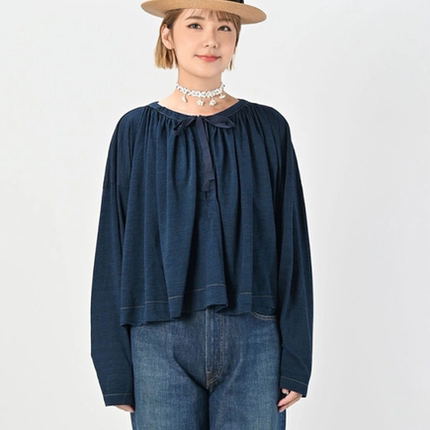 日系25秋冬新款Ctrl C 45r捏褶丝带层次甜美宽松时尚长袖T恤衫