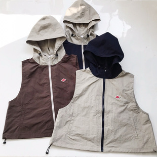 日系25春夏新款danton刺绣撞色下摆收缩拉链连帽百搭马甲