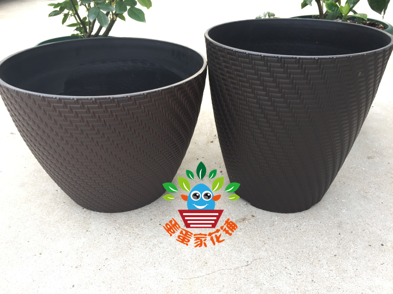 外贸仿藤编盆13/15寸圆形高档花盆装饰盆琴叶榕仙人柱盆仿真花盆