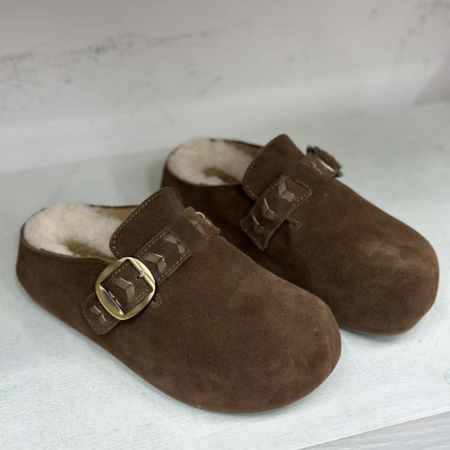 纯皮羊毛低帮雪地靴女加绒加厚真皮毛一体勃肯拖鞋防滑外贸大棉鞋