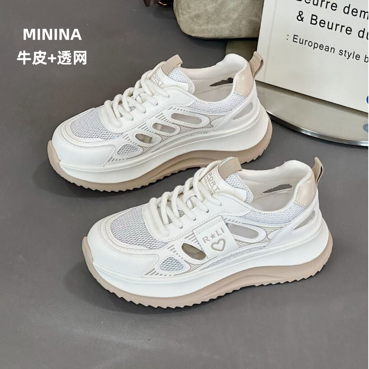 纯皮单网面凉鞋女镂空透气2025潮后空广州轻便厚底休闲运动鞋夏潮