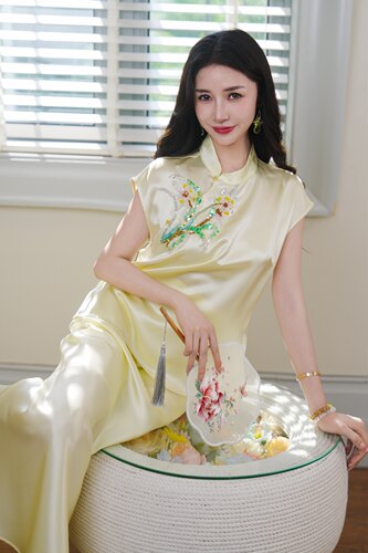 烨儿夏季新款新中式国风重工刺绣重磅醋酸高端定制款上衣+半身裙