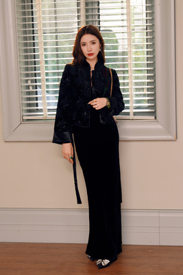 YEERANDMORE女秋新款高档瘦气质改良旗袍长裙子丝绒桑蚕丝连衣裙