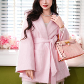 高端轻奢连帽双面羊绒大衣女2025冬季 宽松慵懒风拉绒毛呢外套 新款