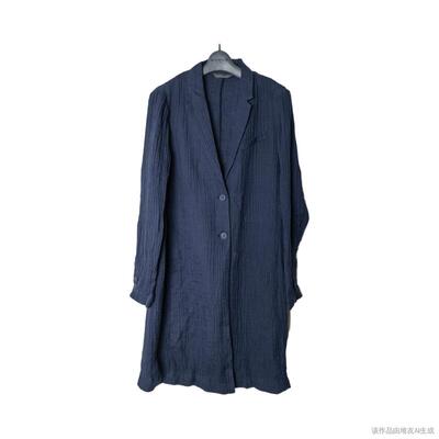 圣迪家苎麻休闲长款风衣西装领