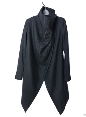 SD正品女士个性裁剪左右披风搭接设计不规则斜襟羊毛呢外套1773