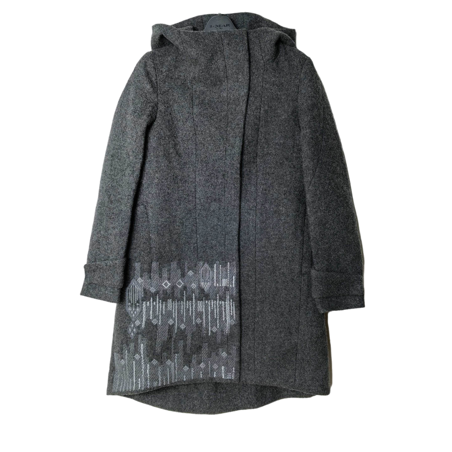 圣迪刺绣连帽羊毛尼保暖大衣外套