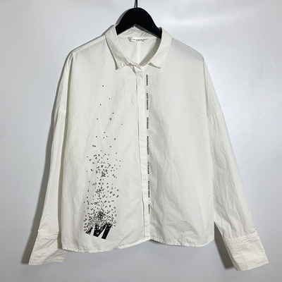 圣迪家女士休闲字母装饰暗门襟全棉长袖衬衫0503