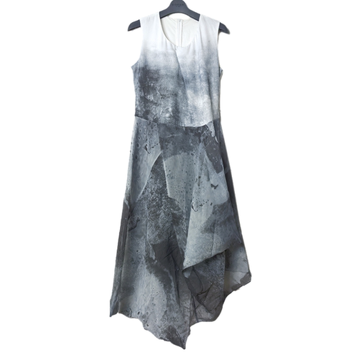 圣迪家不规则拼接水墨晕染连衣裙