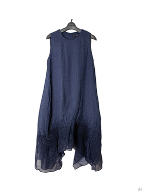 SD正品折扣高级设计感不规则刺绣拼接亚麻连衣裙无袖1225