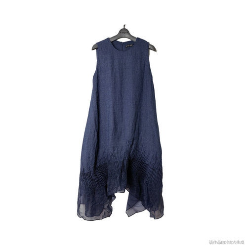 圣迪家不规则刺绣拼接亚麻连衣裙