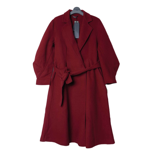 圣迪双面呢收腰系带长款大衣外套